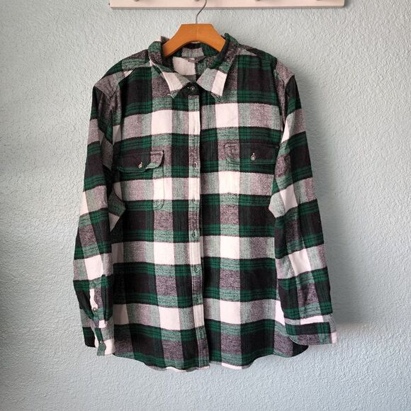 NATURAL 100% cotton plaid farmcore button down shirt jacket - Picture 2 of 8